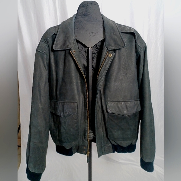 Vintage Men's Georgetown Black Leather Bomber Jacket Size L $60 - Picture 4 of 5